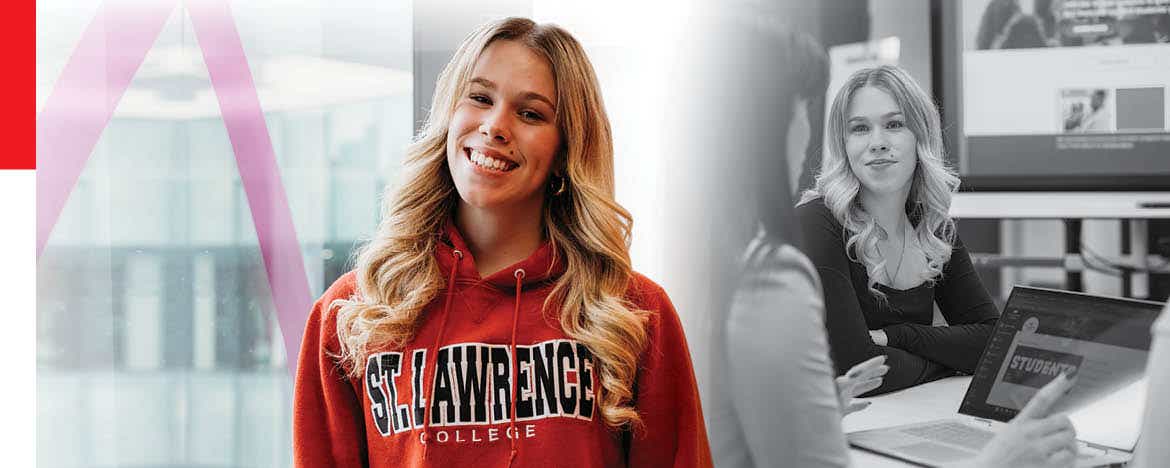 SLC student Kiana is shown smiling on campus in one photo and working in her career in another